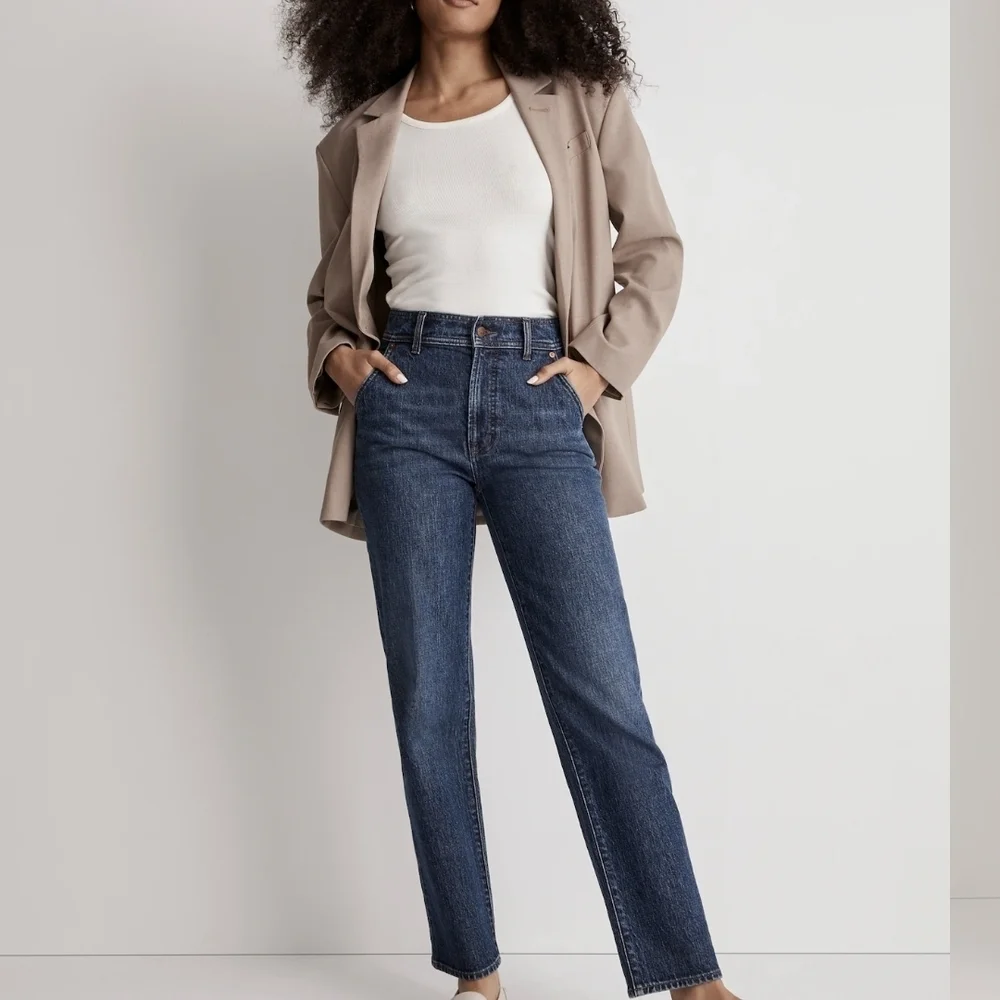 Madewell Perfect Vintage Straight Jeans Size 31 Dark Wash Hemp Blend Premium - Picture 4 of 9